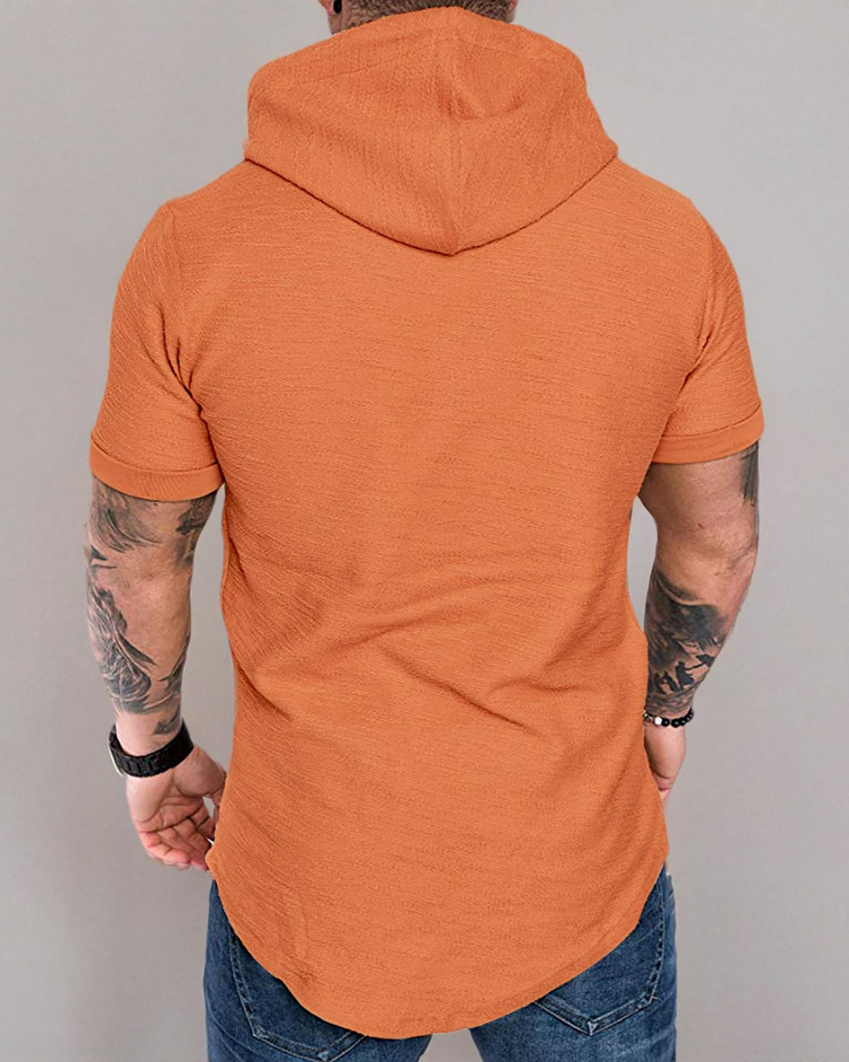 Mens Fashion Hoodies Sport Pullover Solid Color Shirt Workout Lightweight Tops Orange (X-Large / Orange1)