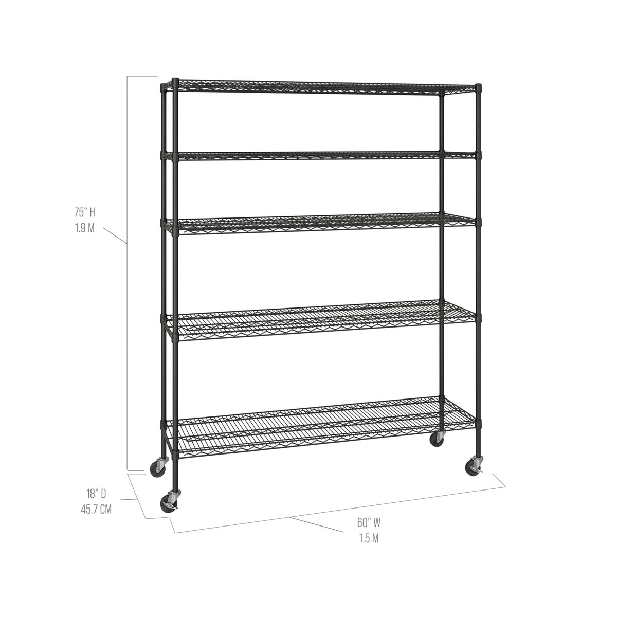 UltraDurable 5 (Black / 5-Tier Shelving, 60" W x 18" D)