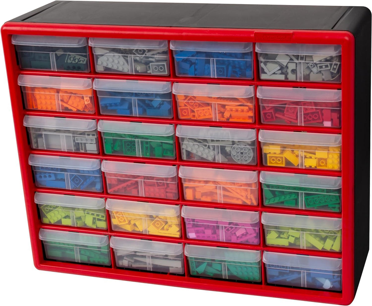 24 Drawer Plastic Storage Cabinet (Red / 24 Drawer / 1 Pack)