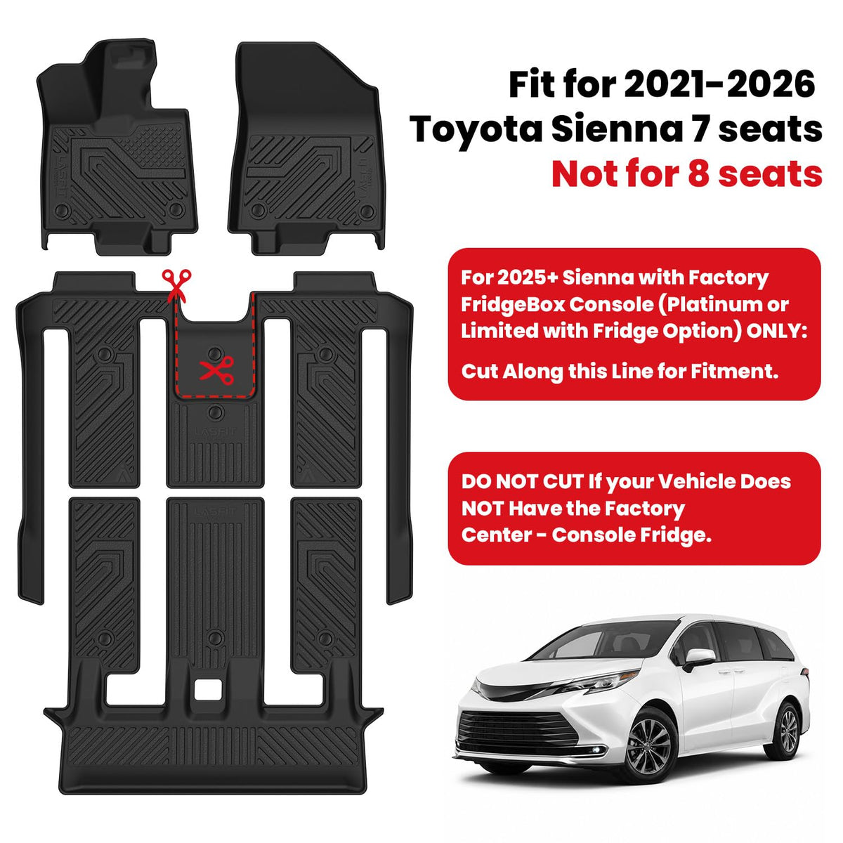 Floor Mats & Backrest & Trunk Mat for Toyota Sienna 7 Seat 2021