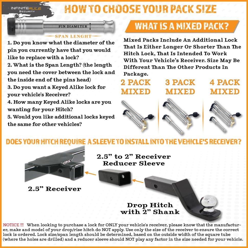 61671 | 3 Pack, Keyed Alike, Receiver Locks for 2" Receiver - Class III & IV (Fits: 2.0" Receiver - Class III & IV / 3PK (3) Receiver Locks)