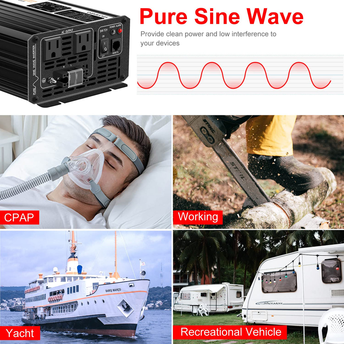 2000W Pure Sine Wave Inverter (DC48V (Range 40V-60V) 2000W)