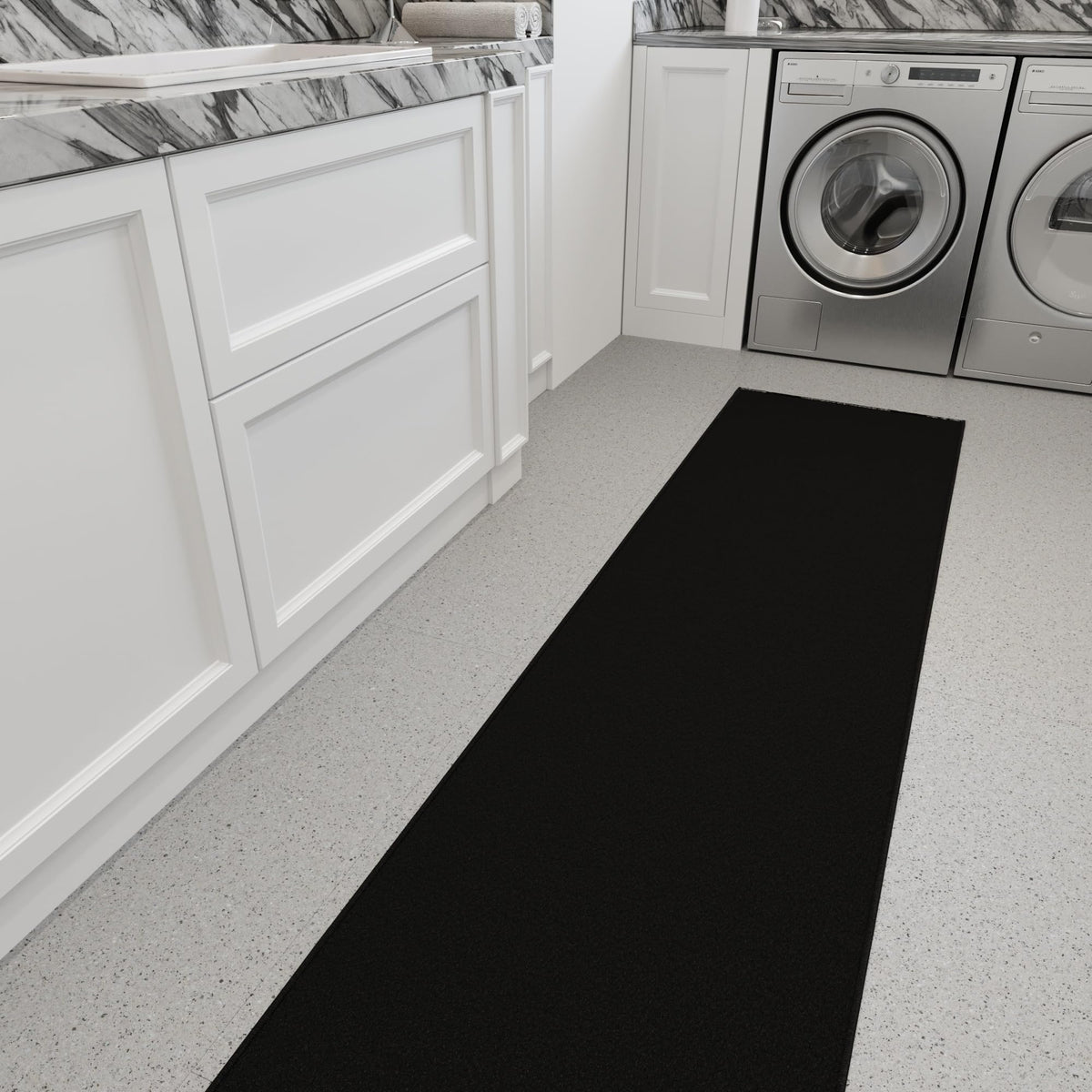 2x44 Extra Long Hallway Runner Rug (Solid Black)