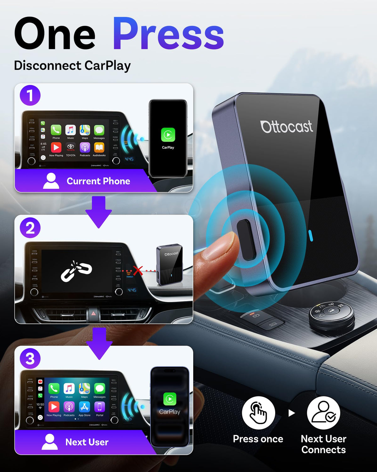 OttoSafe Dash Cam Front and Rear with Wireless CarPlay Adapter