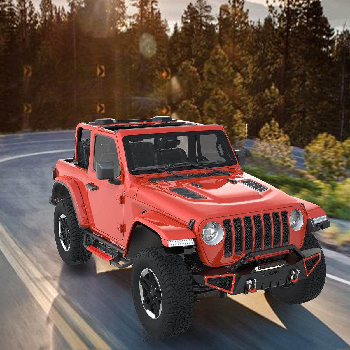 Paintable Running Boards Fit for 2018 (2 Door / Black+Red)
