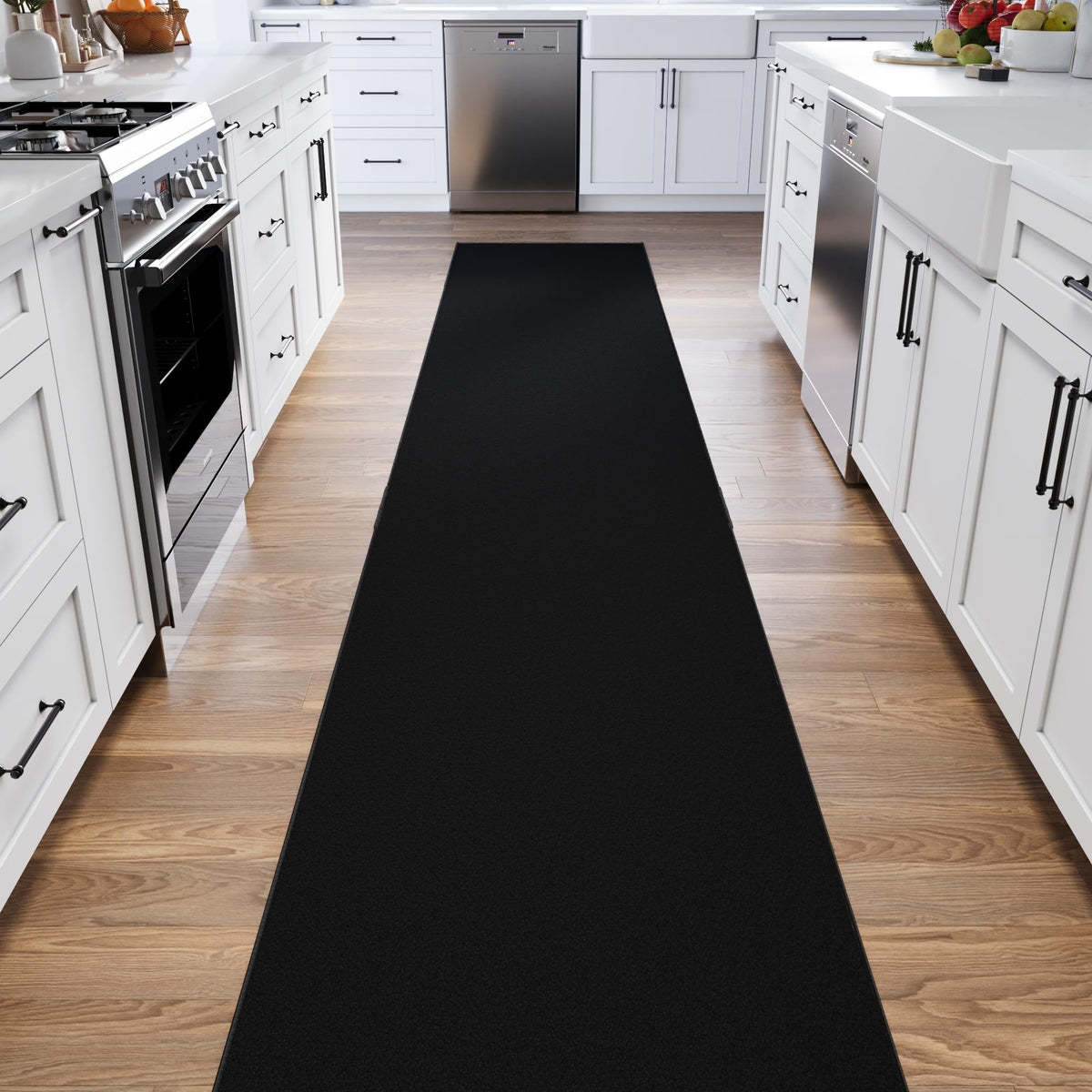3x23 Extra Long Hallway Runner Rug (Solid Black)