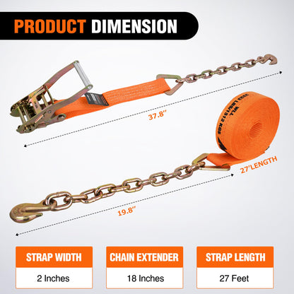 Chain Ratchet Straps 2" x 27' (2Pcs 2in x 27ft Chain Ratchet Straps)