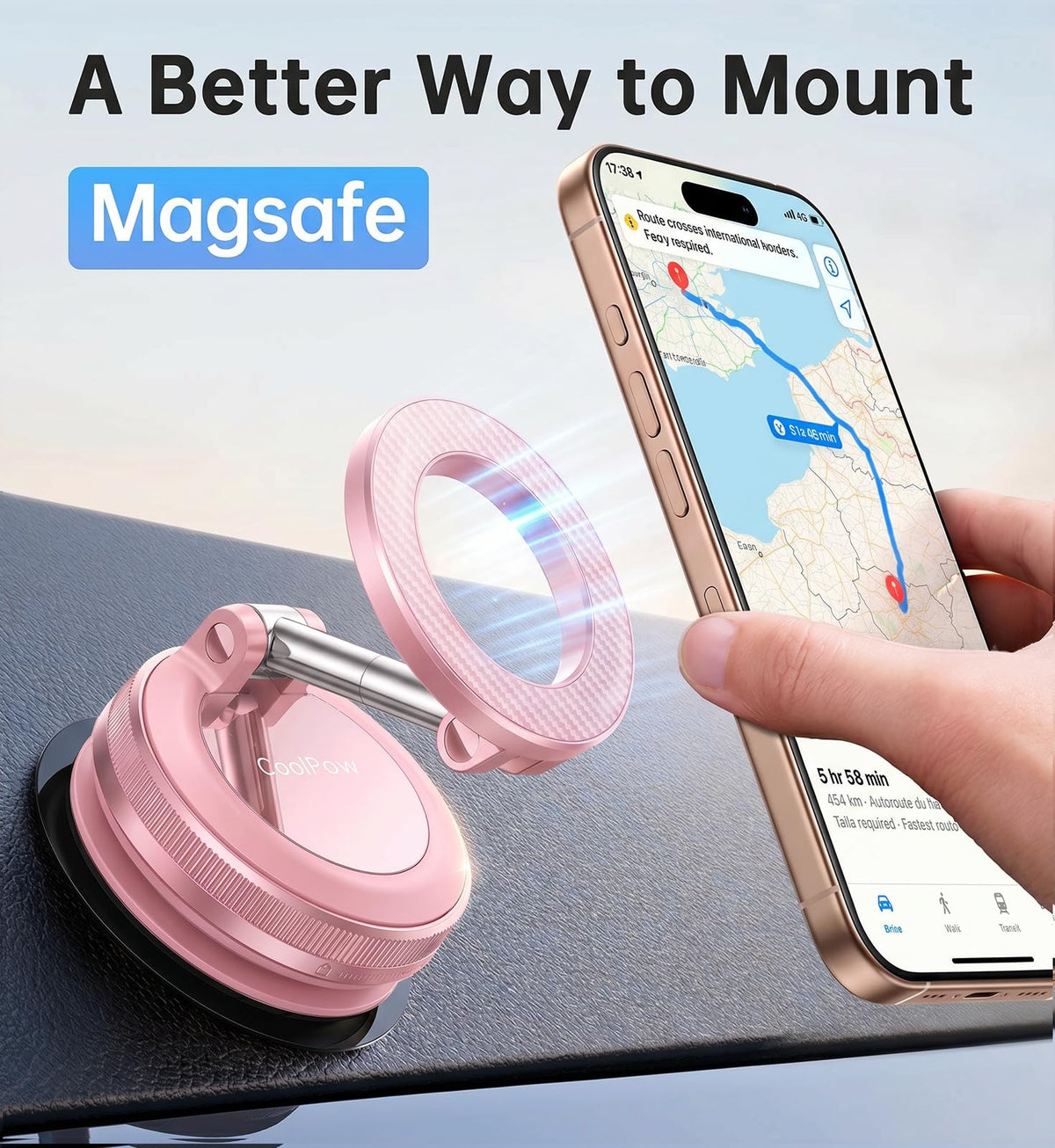 Newest Vacuum Magnetic Phone Holder for Car Phone Holder Mount【Movable Vacuum Suction】 Magsafe Car Mount Cell Phone Holders for Your Car Accessories for Women Men for iPhone 17 16 (Light Pink)