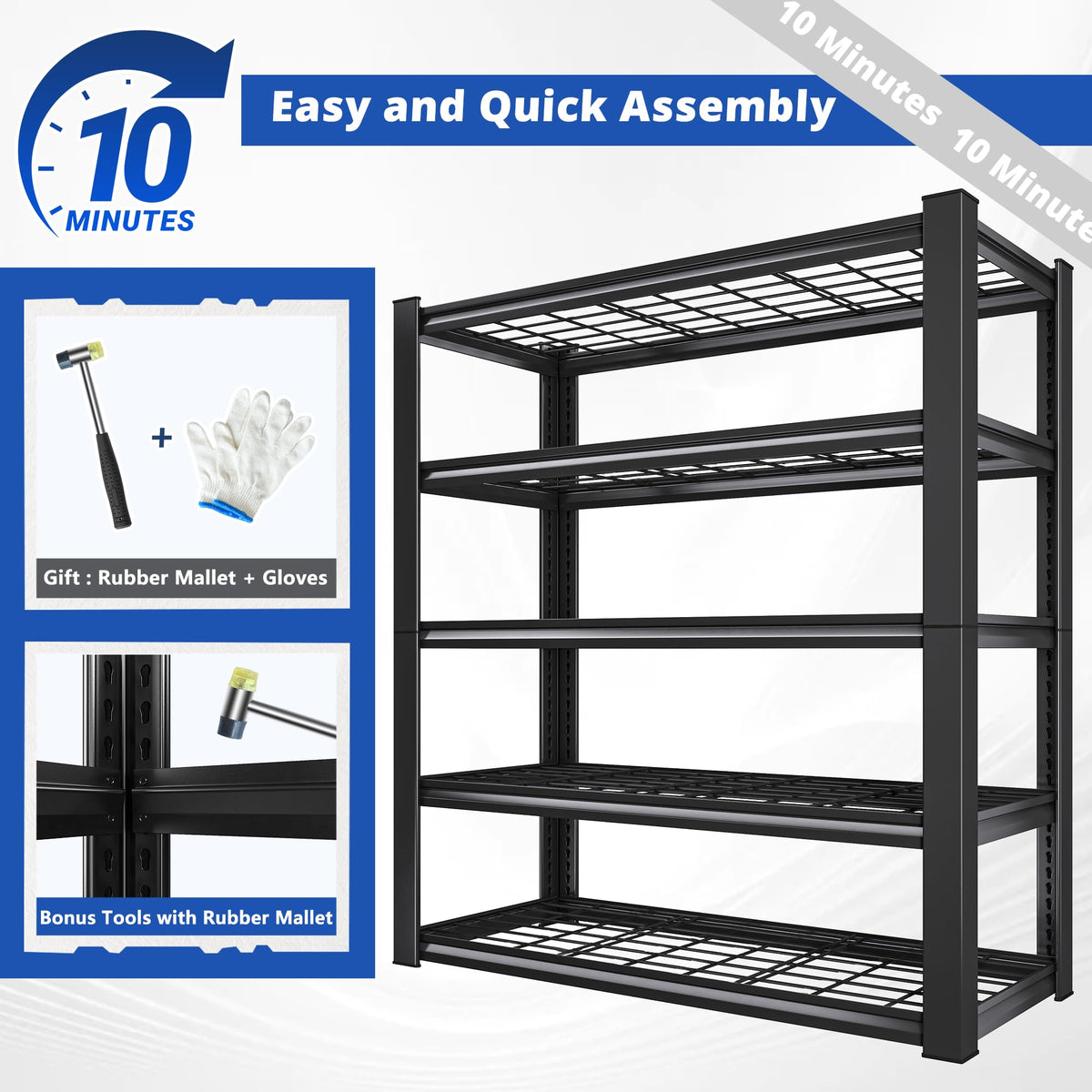 72" H Garage Shelving Heavy Duty Adjustable Metal Shelf for Basement (Black)