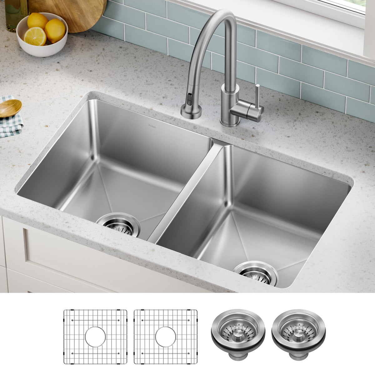 Fairlane 33 inch Undermount Double Bowl 18 (33 Inch / Double Bowl — Undermount)