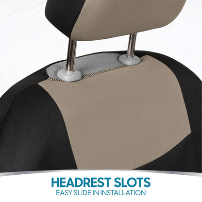 PolyPro Car Seat Covers Full Set in Light Beige on Black (Light Beige)