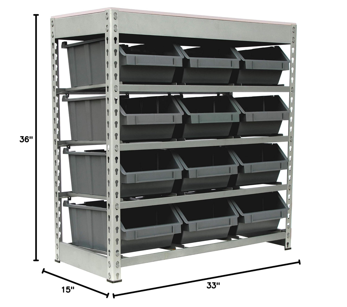 Bin Rack Boltless Steel Storage System Organizer w (4 Tiers - 12 Bins)
