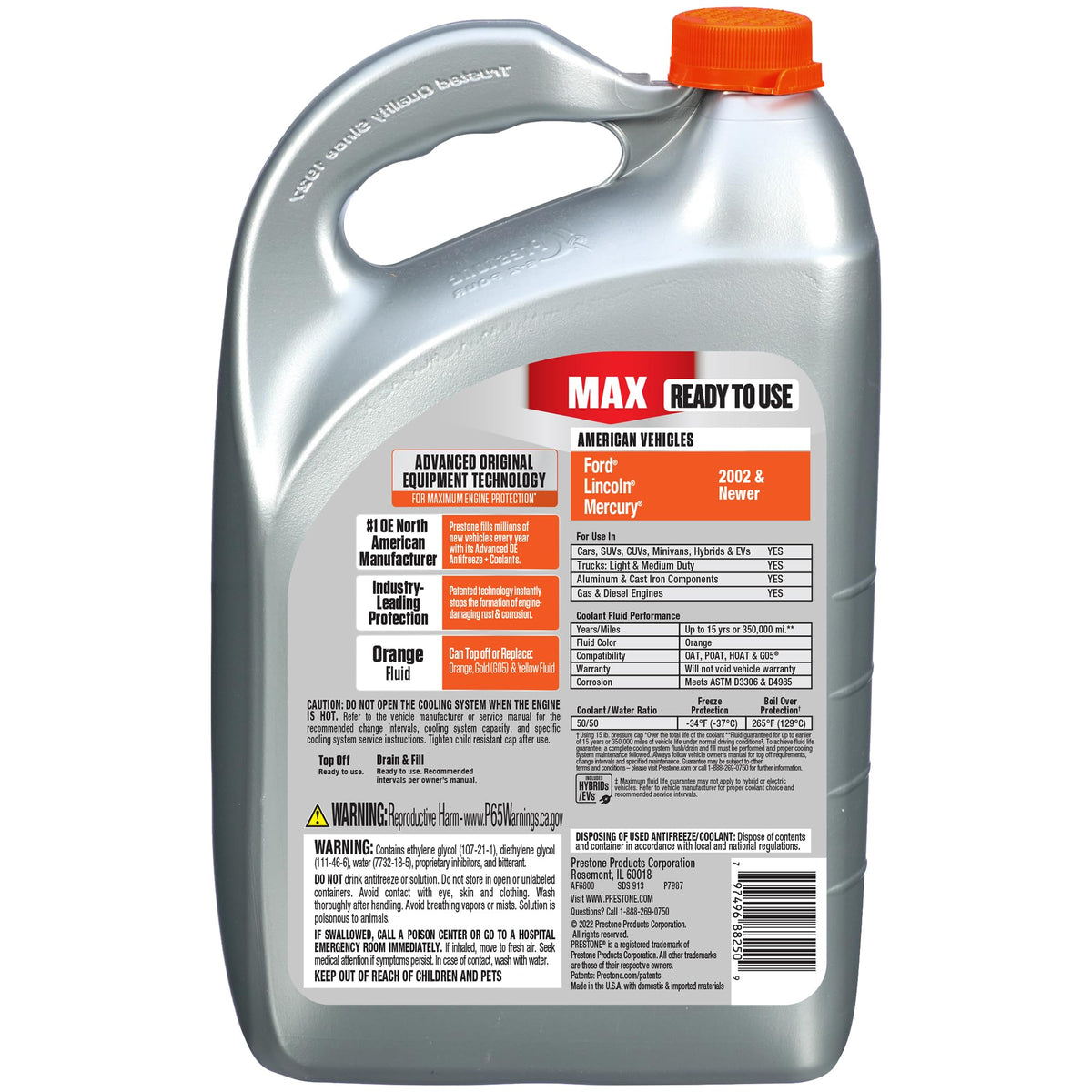 AF6800 MAX Original Equipment Antifreeze and Coolant (Orange / Pack of 6 Gallons)
