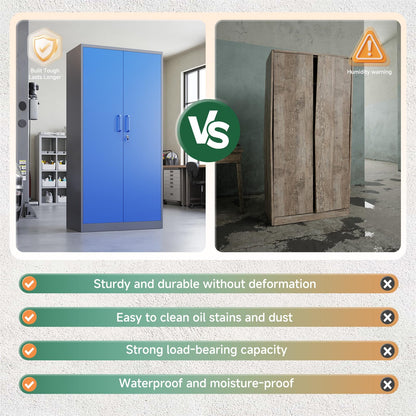 Metal Garage Storage Cabinets with Lock Door and Adjustable Shelves (71 X 32 X 16 In(H X W X D) / Grey Blue)