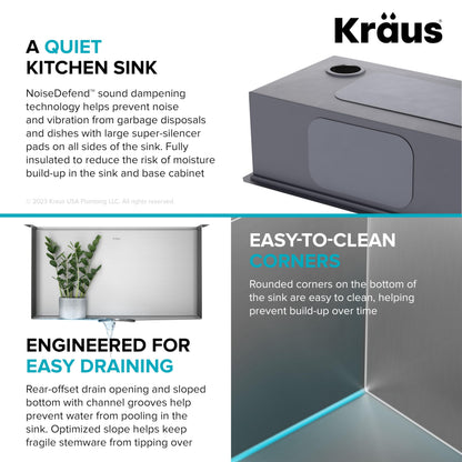 Kore 23 Inch Undermount Workstation Single Bowl 16 Gauge Deep Laundry Utility Stainless Steel Kitchen Sink with Accessories (Stainless Steel / 23 inch / Laundry Sink)