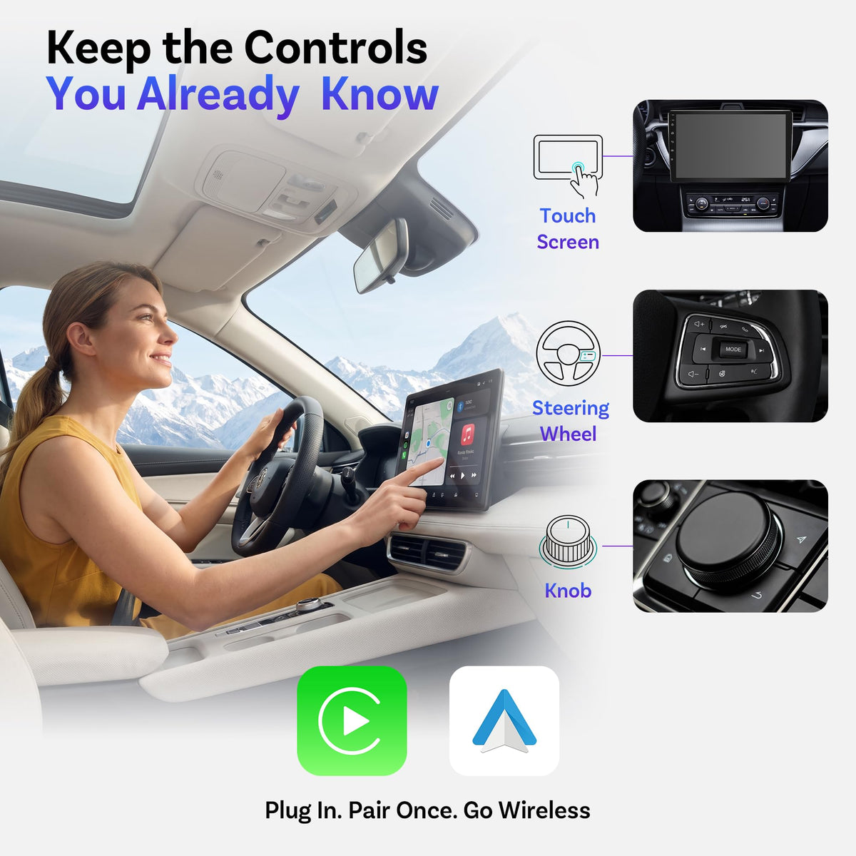 OttoSafe Dash Cam Front and Rear with Wireless CarPlay Adapter
