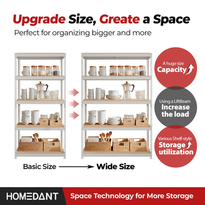White 47.7" W 5 Tier Storage Shelves Garage Shelving Unit Metal (White / 47.7"W x 18.2"D)