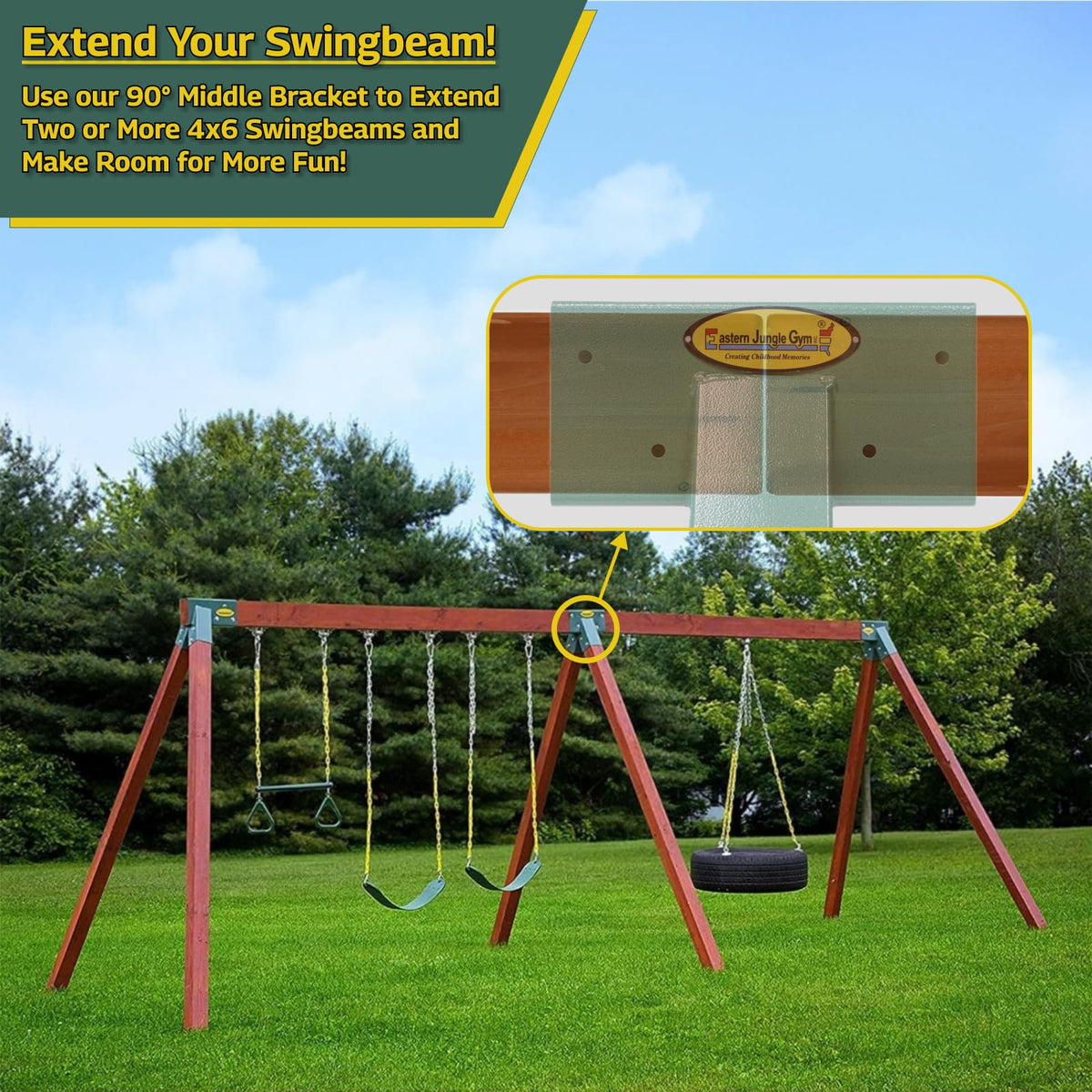 1 Easy 1-2-3 A-Frame Bracket & 1 Middle Bracket, Green (Swing Set Bracket Kit (A-Frame Bracket + A-Frame Middle Bracket))