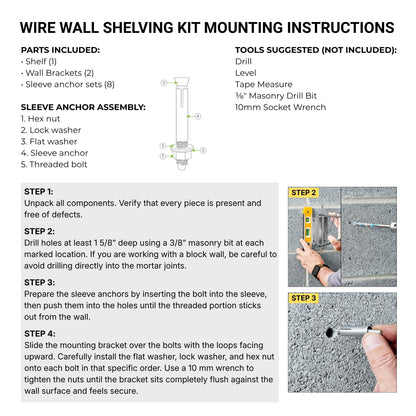 18" x 36" Black Epoxy Wire Wall Mount Shelf (Black / 18" x 36")