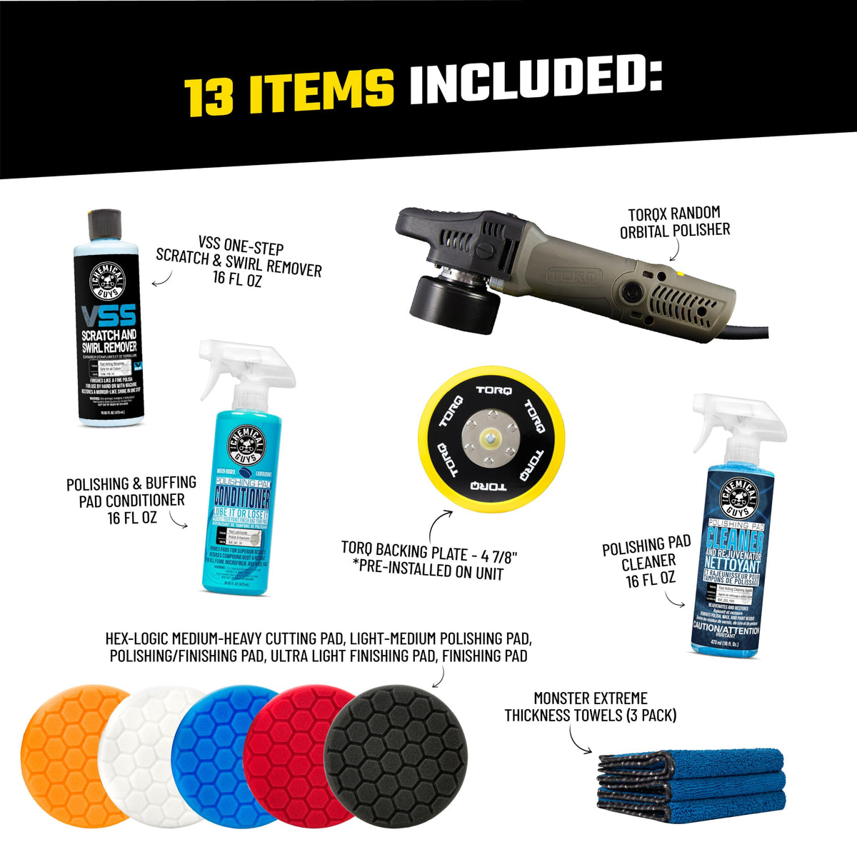 TORQX Random Orbital Polisher Kit (12 ITEM KIT)