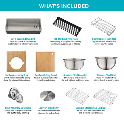 Stainless Steel 57 in Undermount Kitchen Sink KWU210 (Stainless Steel / 57 inch / Sink)