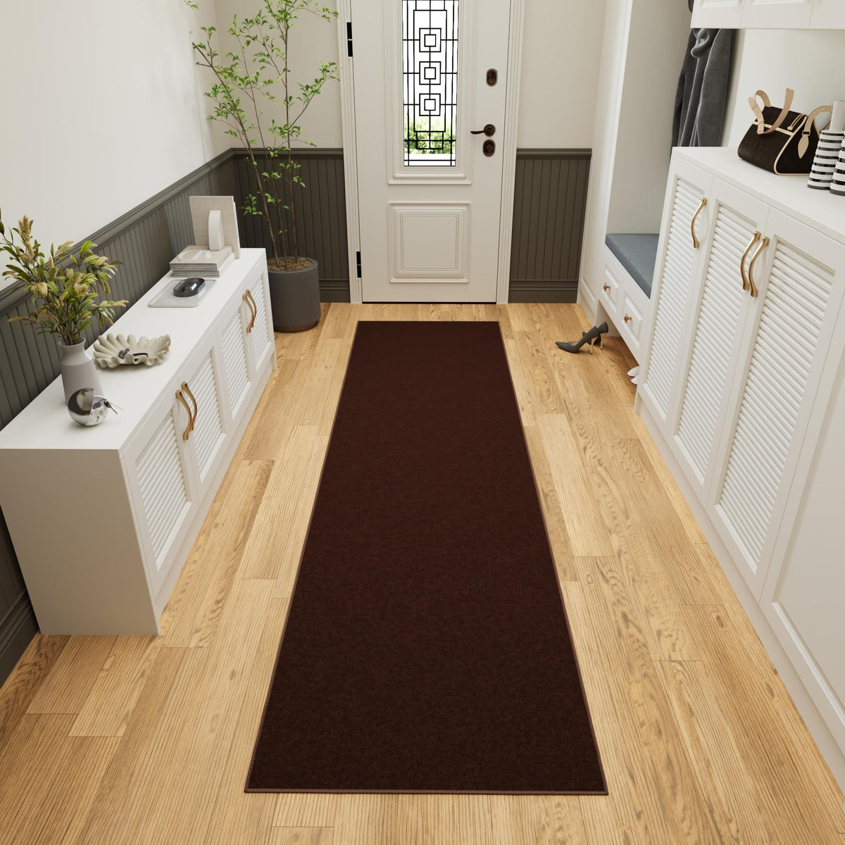 3x10 Hallway Runner Rug (Solid Brown)