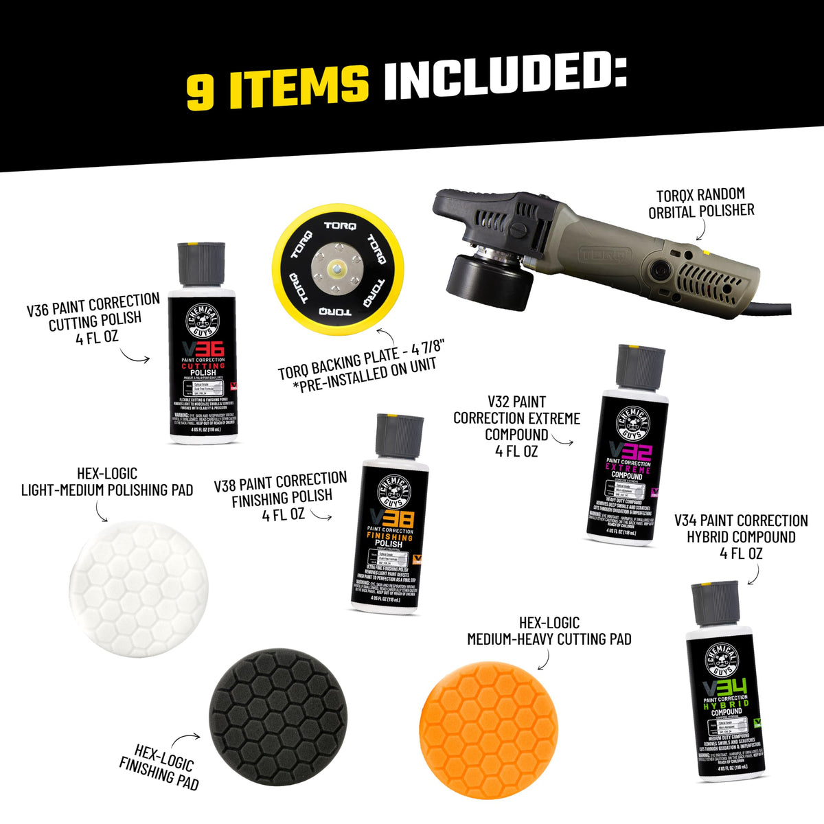TORQX Random Orbital Polisher Kit (9 ITEM KIT)