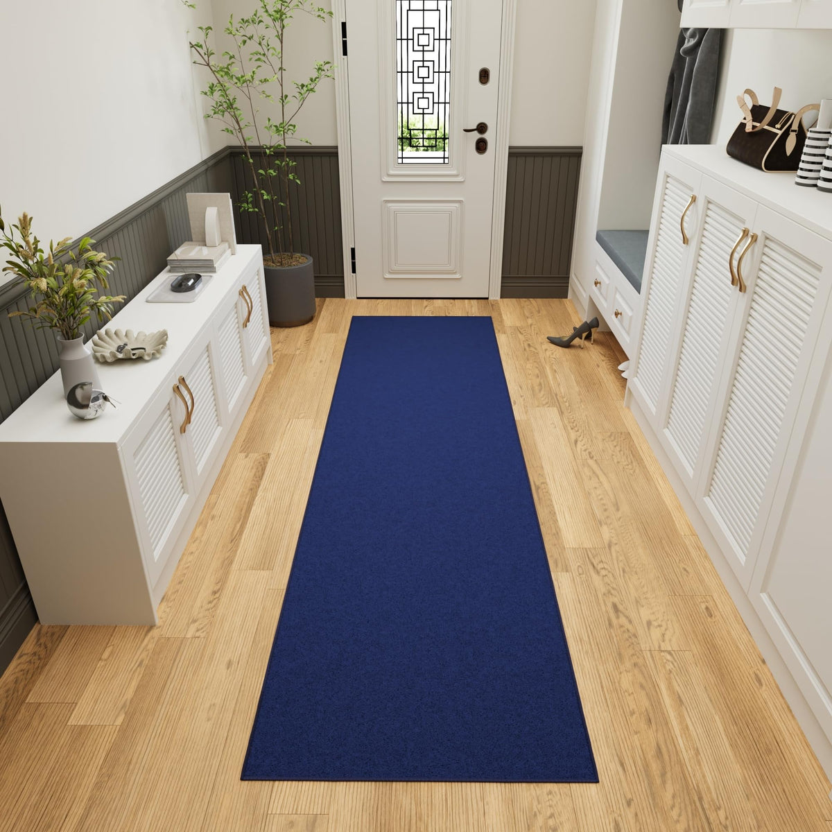 3x10 Hallway Runner Rug (Solid Navy Blue)