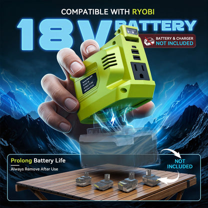 220W Portable Power Inverter Compatible with Ryobi 18V Battery (1-pack / Green)