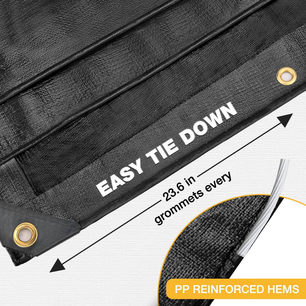 Heavy Duty Tarp 14 Mil Tarp Waterproof Black 16x20 FT (Black-14mil / 16'x20')