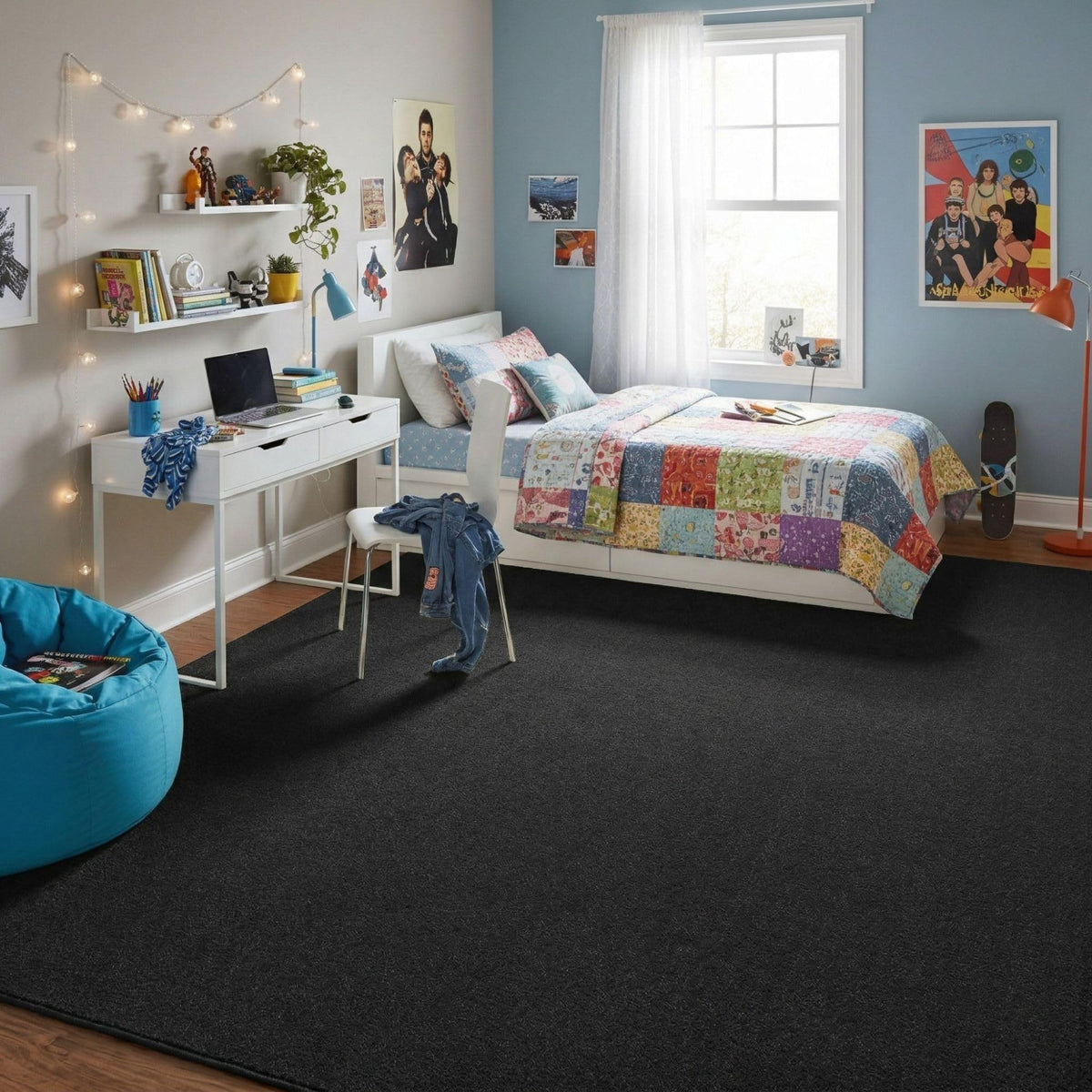 Large 8x24 Living Room Rug (Solid Black)