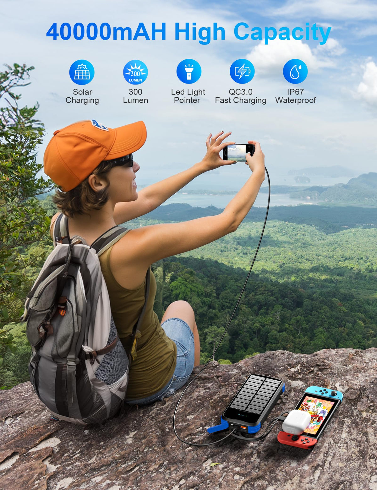 Solar Power Bank 40000mAh (Blue)