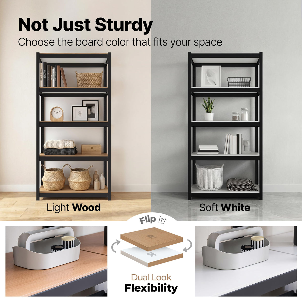 House Black 24.1" W 5 Tier Storage Shelves Garage Shelving Unit (Black / 24.4"W x 16.5"D)