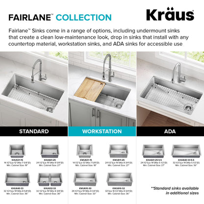 Fairlane 32 in Undermount Workstation Single Bowl 18 (32 Inch / Single Bowl Workstation — Undermount)