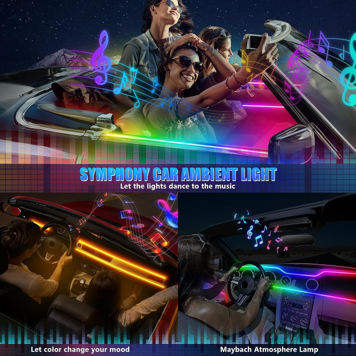Interior Car LED Strip Lights (Car Ambient Lighting Kit (8 in 1))