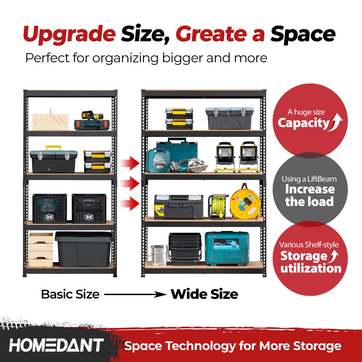 Black 47.7" W 5 Tier Storage Shelves Garage Shelving Unit Metal (Black / 47.7"W x 18.2"D)