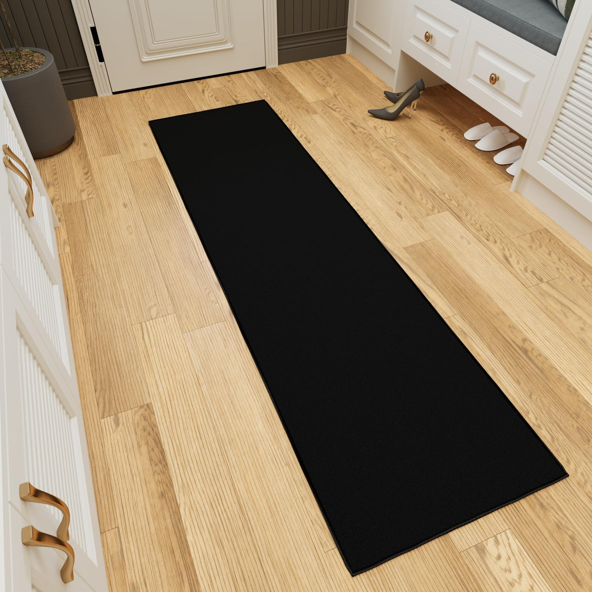 2x9 Rug Runners for Hallways (Solid Black)