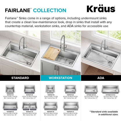 Fairlane 33 in Drop In (33 Inch / Single Bowl Workstation — Drop In)