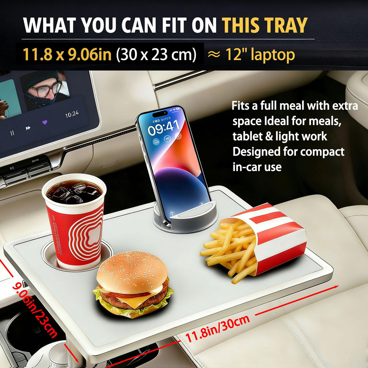 Car Desk for Laptop 360° Rotating Tesla Tray with Cup Holder Phone Stand (𝗦𝗾𝘂𝗮𝗿𝗲 · White / 𝗔𝗺𝗮𝘇𝗼𝗻 𝗖𝗵𝗼𝗶𝗰𝗲)