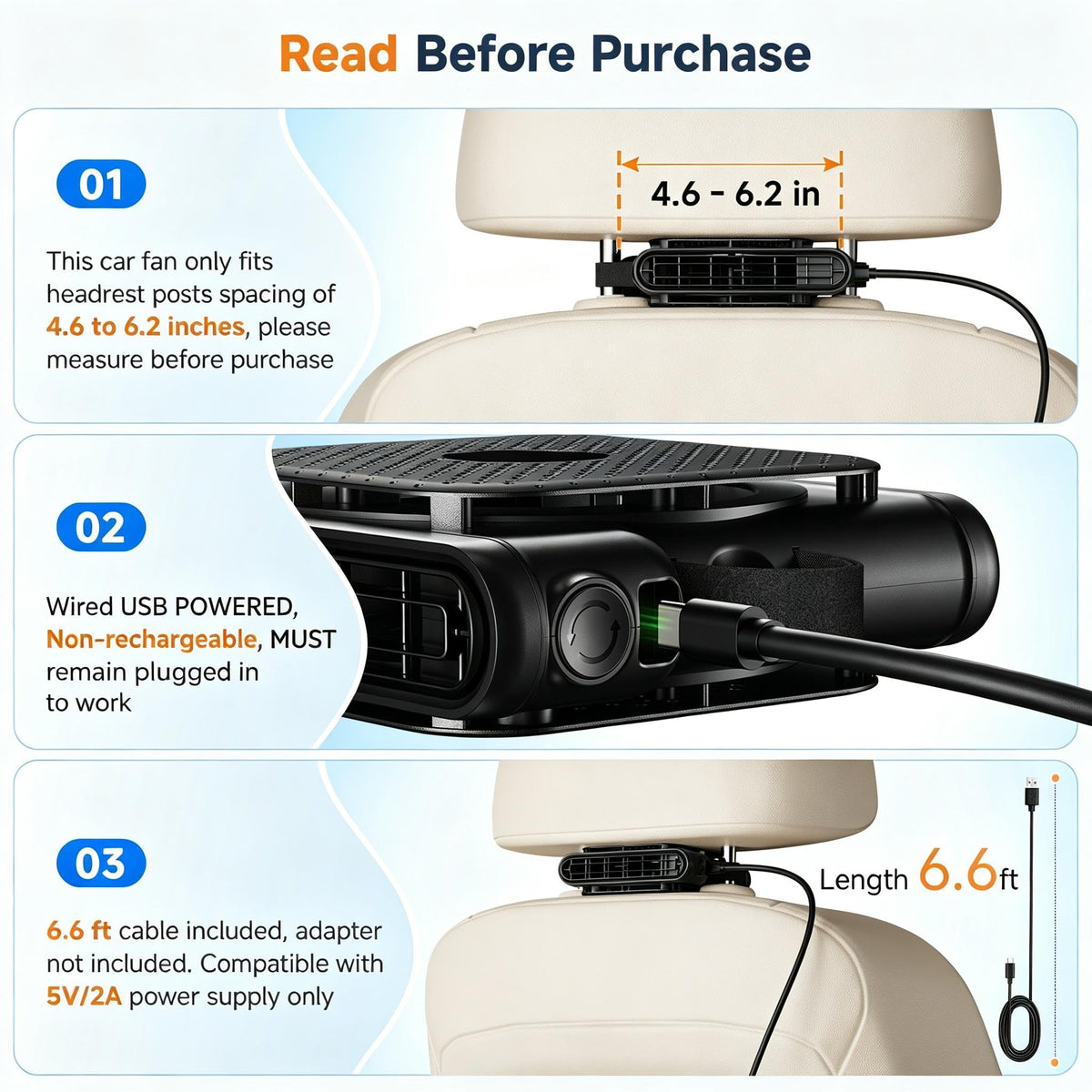 Car Seat Fan with Dual Air Outlets