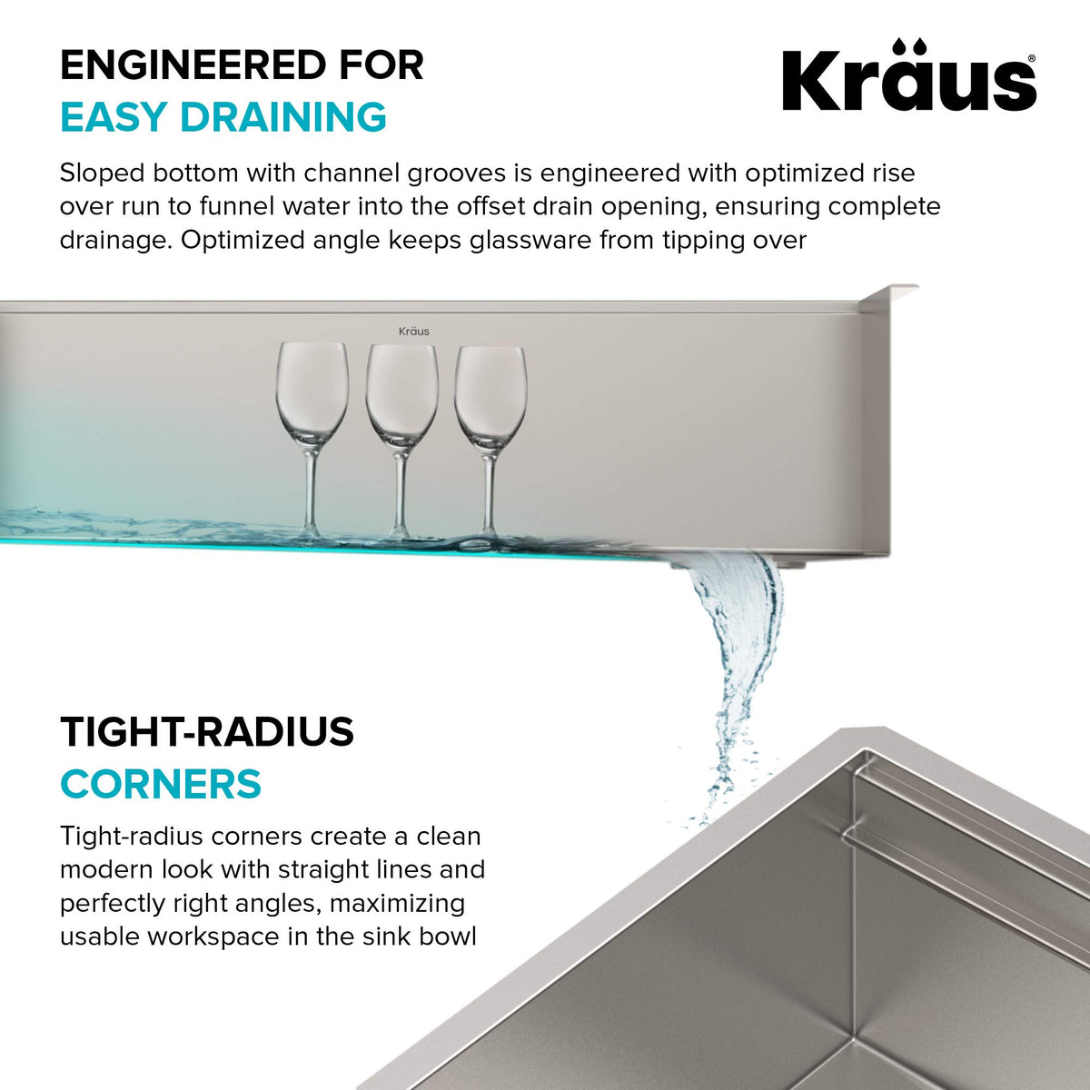 Stainless Steel 57 in Undermount Kitchen Sink KWU210 (Stainless Steel / 57 inch / Sink)