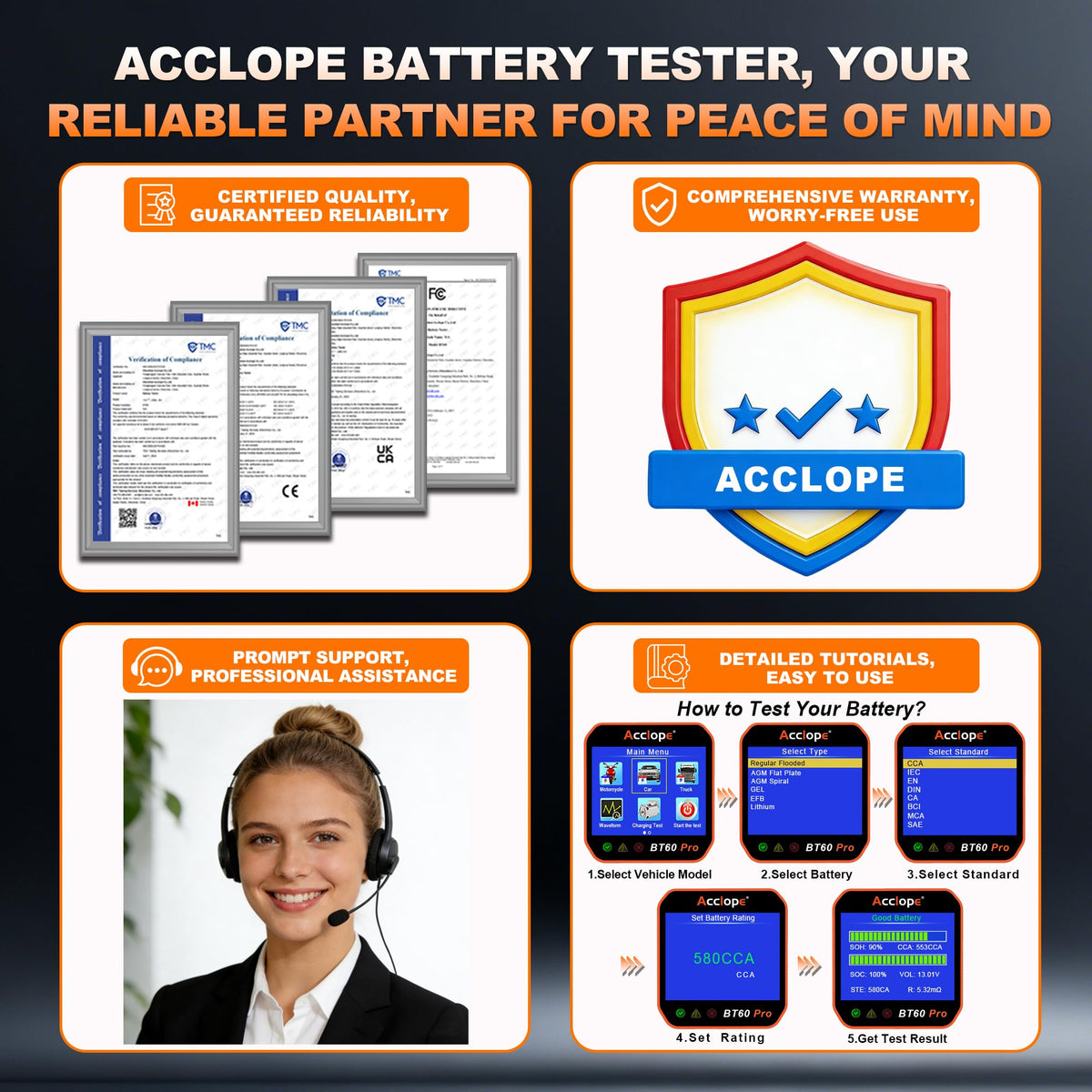 BT60 PRO 2 120Ah Battery Tester 6V (Black-Orange)