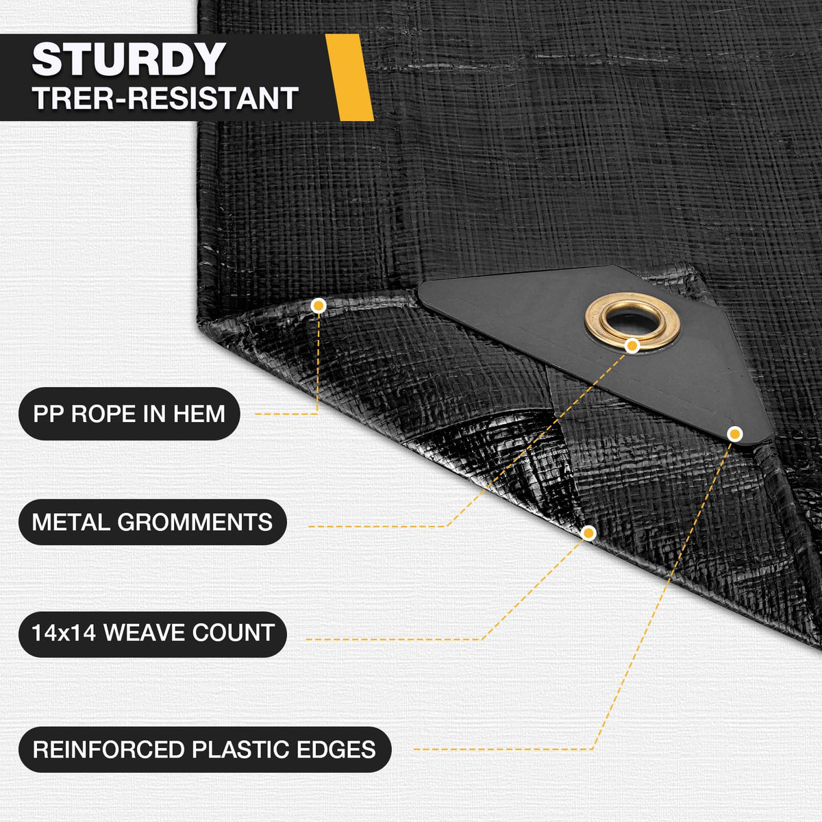 Heavy Duty Tarp 14 Mil Tarp Waterproof Black 16x20 FT (Black-14mil / 16'x20')