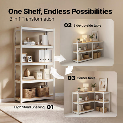 House 5 Tier 24.1" W Laminated Metal Shelving Unit Adjustable Storage Utility Rack Heavy Duty Shelves Organization Multipurpose Shelf Kitchen Garage Pantry Closet 1 Pack (White / 24.4"W x 16.5"D)