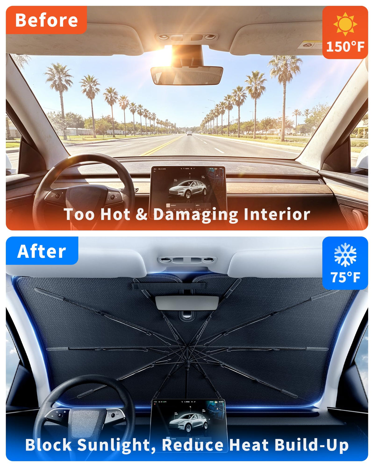 Windshield Sun Shade Umbrella for Tesla Model Y (Tesla model Y(2017-2026))