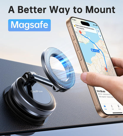 Newest Vacuum Magnetic Phone Holder for Car Phone Holder Mount【Movable Vacuum Suction】Magsafe Car Mount Cell Phone Holders for Your Car Accessories for Women Men for iPhone 17 16 (Carbon Fiber)