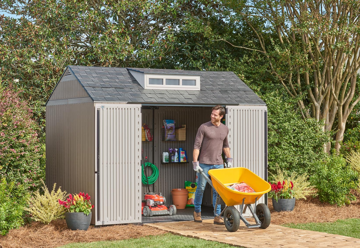 Extra Large Resin Outdoor Storage Shed With Floor (7'x10' / Brown)