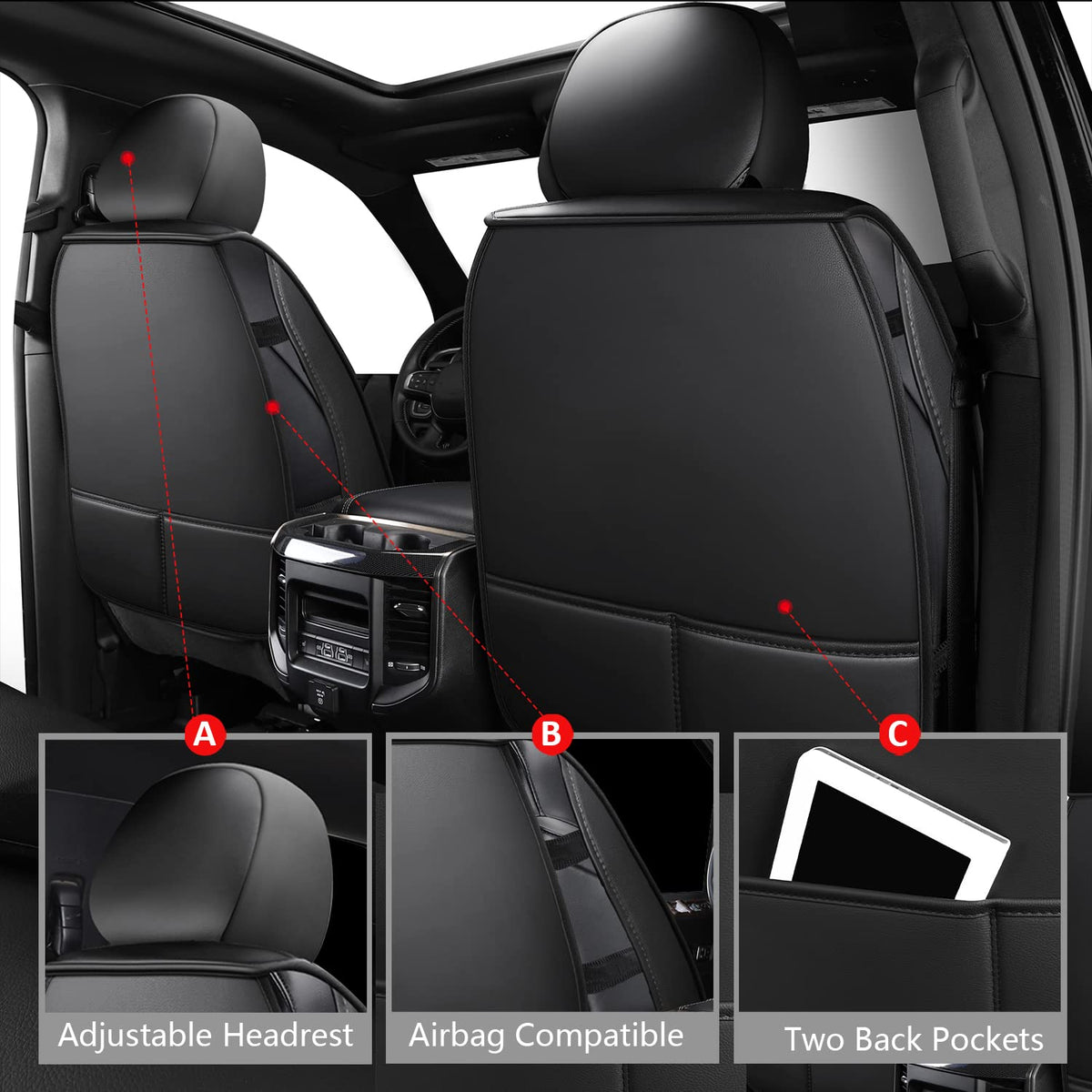Dodge Ram Seat Cover Full Set Fit For 2009 (Black and Red / Full Set (Flat Back))