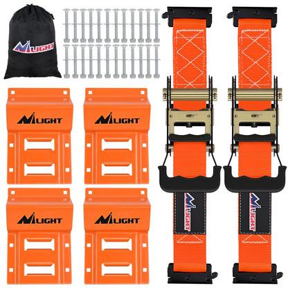 Wheel Chock Tie Down Kit with 2Pcs E Track Ratchet Straps (2Pcs E-Track Ratchet Straps + 4Pcs Wheel Chock)