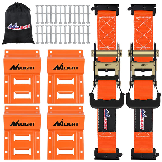 Wheel Chock Tie Down Kit with 2Pcs E Track Ratchet Straps (2Pcs E-Track Ratchet Straps + 4Pcs Wheel Chock)